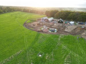 drone view of buildings at UK research lab site